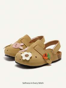 Cozy Pixies Versatile Casual Cute Rabbit, Flower, Carrot Princess Crib Shoes Toddler Girls Flat Sandals - Brown - View 2