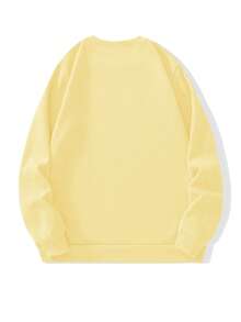 INAWLY Women's Casual Letter Embroidered Fleece Crew Neck Sweatshirt, Autumn - Light Yellow - View 2