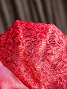 SilkySpell 性感蕾丝网纱拼接吊带法式优雅红色长款睡裙（女士款） - 酒紅色 - 查看 8