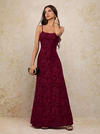 SHEIN Tall Elegant Casual Commuter Party Dress Simple Cut Jacquard Knitted Fabric Ankola Red Long Suspender Dress Airport Outfit Teacher Outfits Going Out Outfits Wedding Guest Bodycon Dress Office Dress Old Money Style Modest Dresses Wine Red Dress,Fall Dresses For Women,Fall Wedding Guest Dress Maroon Dress Burgundy Dress Burgundy Elegant Dress Wine Dress Burgundy Bridesmaid Dress