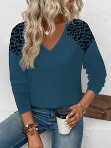 EMERY ROSE Women's Casual V-Neck Bestselling Leopard Print Long Sleeve T-Shirt