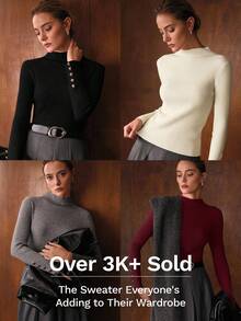 MOTF PREMIUM MINIMALIST METAL BUCKLE DECOR BASE LAYER SWEATER - Black - View 8