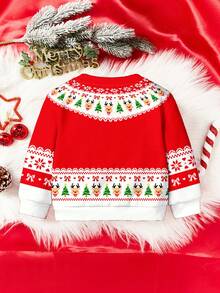 SHEIN 2 Stück/Set Baby Mädchen Weihnachten Rot Rentier, Weihnachtsbaum, Schneeflocke, Schleife, Lebkuchenmann Fair Isle Muster Lässiger Dicker Weicher Bequemer Langarm Sweatshirt und Leggings Set, geeignet für Herbst/Winter Alltag, Weihnachtsparty, Straßenmode, Zuhause - Verschiedenfarbig - Übersicht 2