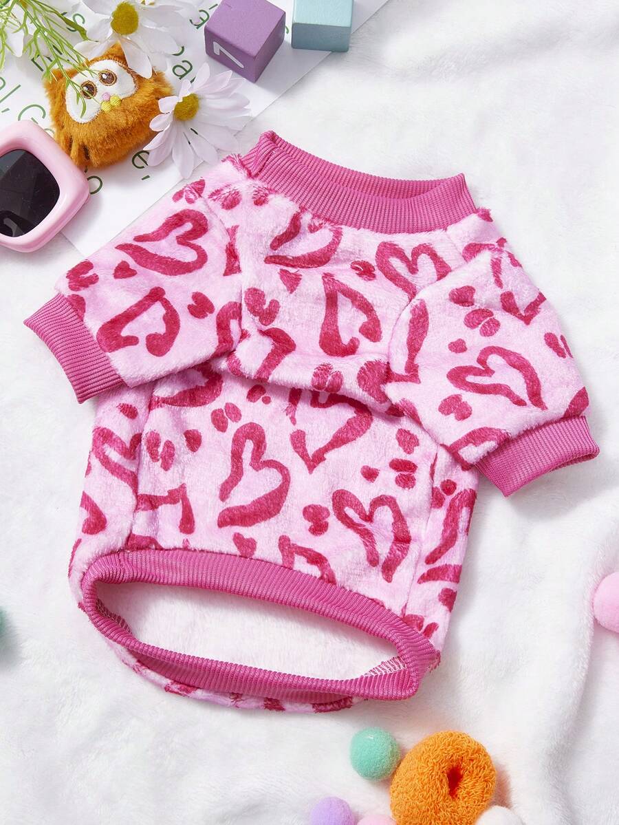 PETSIN 1 件玫瑰红色加厚保暖法兰绒宠物服装 - 玫紅色 - 查看 1