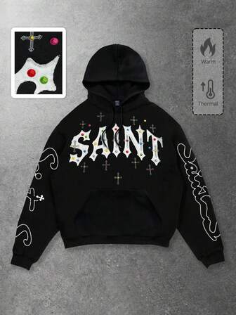 Street Life sweat-shirt à capuche casual pour hommes, style de rue punk avec broderie lourde, automne/hiver