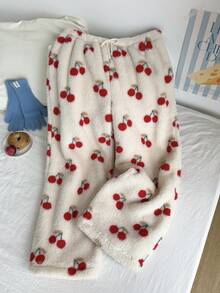 Comfortcana Plus Size Women Cherry Graphic Fleece Drawstring Casual Sweatpants, Autumn/Winter - Multicolor - View 6
