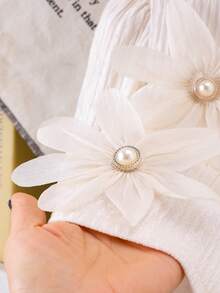 2 Stücke Mädchen elegantes Outfit Set: Beige Chiffon Langarm Top mit Perlknöpfen und floralem Design und gerade geschnittene Hose, Herbst - Aprikosenfarben - Übersicht 7