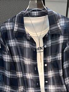 INAWLY Camisa ligera y holgada a cuadros para mujer, protección solar de moda, primavera/verano - Azul - Ver 3