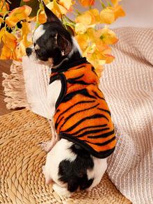 PETSIN 1pc Black Leopard Print Pet Vest, Orange Autumn And Winter Thick Flannel Warm Pet Clothing