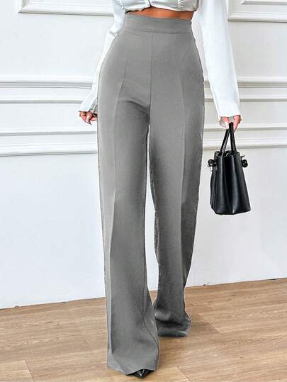 EURMUSE Damskie spodnie casualowe w dużych rozmiarach z wysokim stanem i prostymi nogawkami