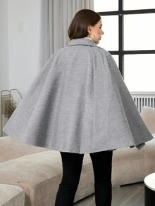 Modelyn Mantel Jubah Wol Warna Polos Ukuran Besar, Musim Gugur/Dingin - Grey - View 4