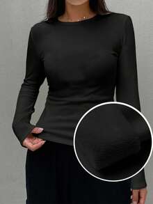 DAZY Camiseta para adolescentes, tops de manga larga de otoño para mujeres - Blanco y Negro - Ver 5