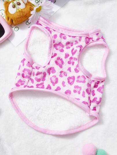 PETSIN 1pc Pink Leopard Print Pet Tank Top Pink Valentine's Day Autumn/Winter Warm Fleece Warm Pet Clothes