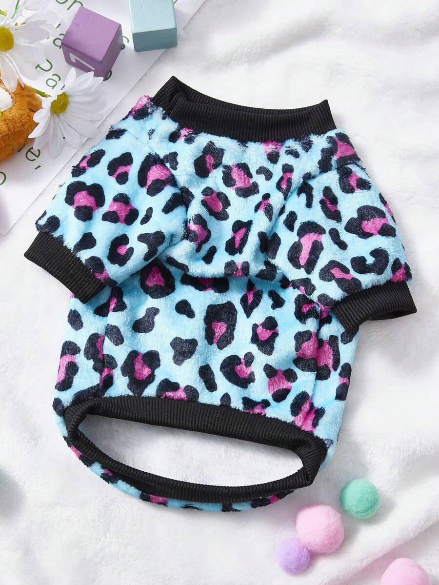 PETSIN 1 Piece Of Rose Red Leopard Print Flannel Pet Thick Blue Flannel Warm Pet Clothing - Blue - View 1