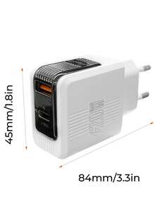 Teckwe 欧洲旅行插头转换器，20W双端口USB-C和USB-A快速充电，国际电源适配器 - 白色 - 查看 3