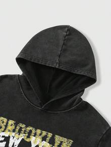 ROMWE MEN Men's Casual Letter Print Hoodie Sweatshirt, Autumn - Black - View 3