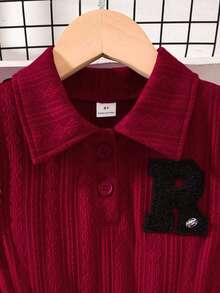 Sparklyn Áo lót cổ tròn họa tiết màu mơ cho bé gái kết hợp với váy chắp vá màu nâu cổ điển, thích hợp mặc đi học, mặc hàng ngày, tụ tập, tiệc tùng, phong cách nhẹ nhàng & thanh lịch, mùa thu/đông - Nhiều màu - Xem 6