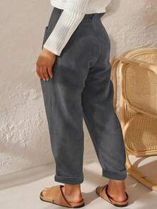 EMERY ROSE Pantalones rectos de pana gris oscuro de corte regular para mujer de talla grande - Gris Oscuro - Ver 2