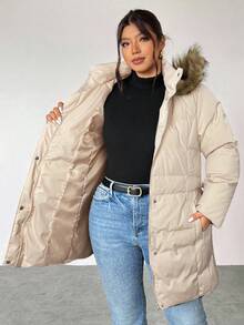 Firerie 加大码休闲连帽毛绒双色便帽，黑色腰带金属扣腰带，长袖厚棉质加厚外套，适合徒步旅行和滑雪，秋冬季