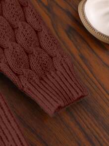 SHEIN 女婴卡其色高领套头A字毛衣连衣裙，柔软针织面料，适合室内外穿着，秋冬季 - 巧克力棕 - 查看 6