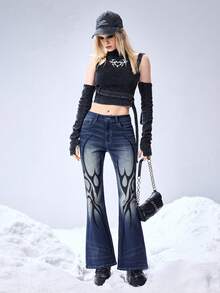 ROMWE Grunge Punk Calça jeans feminina Y2K sexy retrô desgastada de cintura baixa - Azul - Ver 9