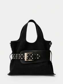 SHECARRY Ladies Fashion Rivet Pin Buckle Strap Decorative Handle Bag