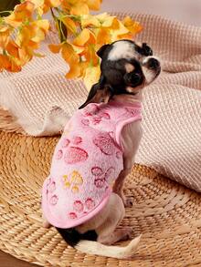 PETSIN 1pc Rose Red Foot Print Pet Tank Top Pink Autumn/Winter Thick Flannel Warm Pet Clothes - Pink - View 3