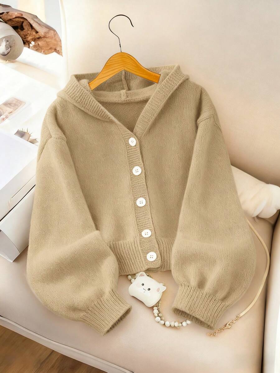 SHEIN Girls' Fashionable Casual Fresh Short Solid Color Hooded Knit Cardigan Sweater, Autumn/Winter Girl Cardigan Children Cardigan Kids Sweaters For Girls Button Girl Clothes Autumn Girl Clothes Winter Girl Sweater Jacket Children Cardigan Girl Cardigan Kids Sweaters For Girls Button Girl Clothes Autumn And Winter Clothes Girls Long Sleeve Blouses Kids Cardigan For Girls Sweatshirt For Girls Kids Sweaters For Girls Button Kids Girl Jacket Tween Girl Clothes Sweaters Girls Sweater Sweaters For Tweens Girl Sweaters For Girls Tween Tween Girl Sets Winter Chlothes For Girl Kids 11 Button Sweater Girls Kids Hooded Cardigan Autumn Winter Cardigan Children Sweaters - Khaki - View 1