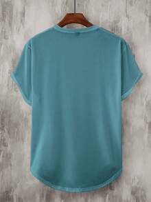 Manfinity Homme Áo thun nam tay ngắn in khẩu hiệu thường ngày - Màu xanh lam - Xem 2