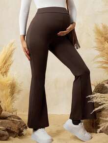 SHEIN Quần legging ống loe cạp cao ôm vừa vặn thoải mái đa năng cho bà bầu - màu nâu - Xem 6