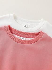 两件装女童休闲百搭舒适毛绒内衬圆领宽松长袖套头卫衣，两种款式各一件，适合通勤、上学、日常休闲、旅行、运动、秋冬季穿着。 - 粉色 - 查看 4