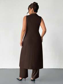 Firerie 秋冬季大码女式长款无袖西装套装 - 咖啡棕 - 查看 3