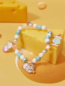 TOM & JERRY X SHEIN 1件装 女士时尚卡通元素休闲可爱串珠手链 - 金色 - 查看 4