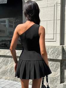 Chiquease مجموعة من 2 قطعة: سترة كتف غير متماثلة وتنورة مطوية