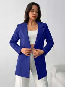 EURMUSE LAPEL COLLAR BODY POCKET FABRIC BUTTON BLAZER - Royal Blue - View 7