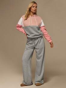 SHEIN Tall Sudadera casual con capucha, manga larga, cremallera y cordón, de color contrastante, para otoño/invierno - Gris Claro - Ver 3