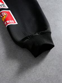 PAVTROS Manfinity Streetrush Herren Street-Style Beliebtes INS Matching. Herren Streetwear, Herren Mode Langarm Kreativ Bedruckter Lässiger Hoodie Sweatshirt Motorrad Hoodie Streetwear Hoodie Racing Hoodie Grafik Hoodie Kurzer Hoodie, Trainingsanzug, Thermofutter für Wärme und Komfort, Street Style, Freundesgeschenk - Schwarz - Übersicht 8