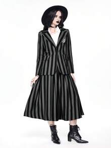 ROMWE Bộ vest kẻ sọc Gothic Academy dành cho nữ - Đỏ - Xem 5