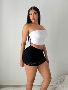 SHEIN SXY 女士纯色性感蕾丝裙 - 黑色 - 查看 6