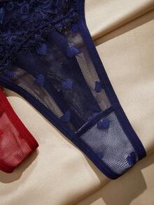 Charlaine 5条/包 女士低腰蕾丝丁字裤，随机心形图案 - 彩色 - 查看 5