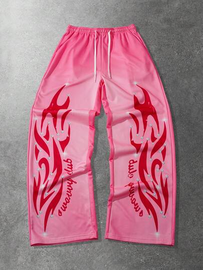 Street Life Pantalon de survêtement décontracté pour hommes avec cordon de serrage à la taille et imprimé lettres bicolore