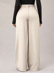 Radiana 大码女式极简时尚米色宽松阔腿裤，通勤裤，米色阔腿裤，高腰阔腿裤，米色西装裤，春夏款 - 米色 - 查看 2