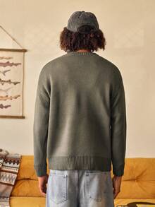 Open Phase 男士休闲宽松套头毛衣，饰有美式英语图案，圆领，长袖，适合春、秋、冬三季穿着，可日常搭配，是送给男友/老公的理想礼物。 - 綠色 - 查看 2