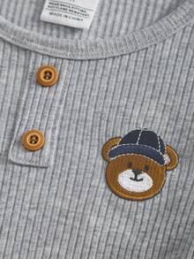 4件套男童柔软舒适面料套装，可爱小熊刺绣装饰，休闲修身长袖上衣和裤子家居服套装 - 彩色 - 查看 6