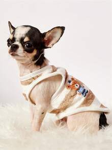 PETSIN 1 pieza Camiseta de tirantes para mascotas con estampado de osito atleta lindo, a rayas, de franela gruesa y cálida para otoño/invierno - Multicolor - Ver 6