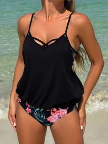 Swim Lushoire Leopard Print 2 In 1 Women Camisole Strap Bikini Set, Beach Holiday - Multicolor - View 7