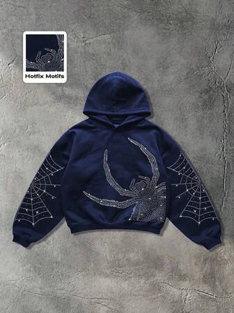 Street Life Sweat-shirt-shirt à capuche casual pour hommes avec toile d'araignée scintillante en diamant, automne/hiver, Top à manches longues