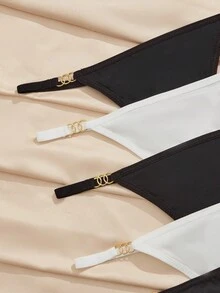 Charlaine 5pcs/Pack Women's Sexy Metallic Chain Decor Solid Color Low-Rise Thong Panties - Multicolor - View 3