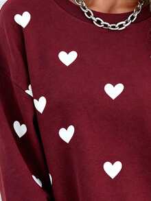 Heart Graphic Print Minimalist Crew Neck Long Sleeve Sweatshirt For Women, Autumn/Winter, A Gift For Friends - White - View 3