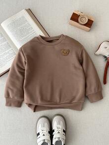 Blossori 男童法式优雅小熊图案圆领卫衣和运动裤套装 - 棕色 - 查看 3